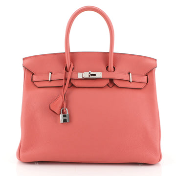 Hermes Birkin Handbag Red Clemence with Palladium Hardware 35