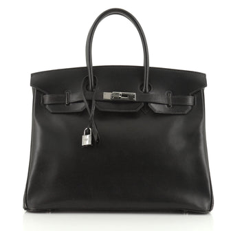 Hermes So Black Birkin Handbag Black Box Calf with Ruthenium Hardware 35