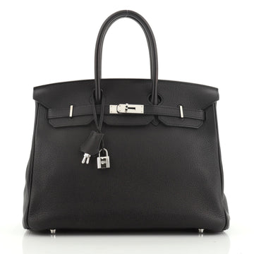 Hermes Birkin Handbag Black Clemence with Palladium Hardware 35