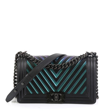Chanel So Black Boy Flap Bag Chevron Painted Calfskin Old Medium