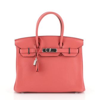 Hermes Birkin Handbag Red Clemence with Palladium Hardware 30