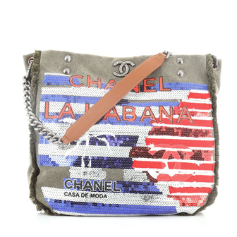 Chanel Cuba La Habana Chain Hobo Sequin Embellished Canvas Medium