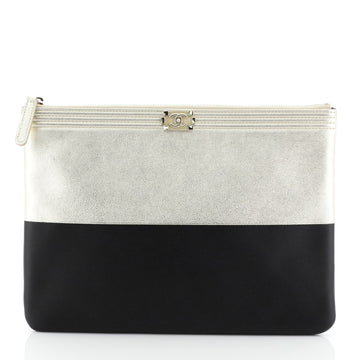 Chanel Bicolor Boy O Case Clutch Goatskin and Iridescent Calfskin Medium