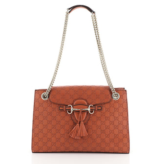 Gucci Emily Chain Flap Shoulder Bag Guccissima Leather Large