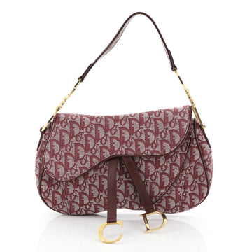 Christian Dior Vintage Double Saddle Bag Diorissimo Canvas 
