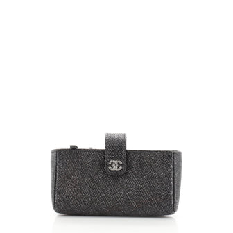 Chanel Phone Holder Clutch Quilted Glittered Calfskin Mini