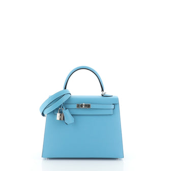 Hermes Kelly Handbag Blue Epsom with Gold Hardware 25