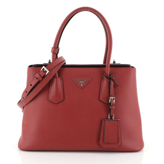 Prada Turnlock Cuir Twin Tote Saffiano Leather Small