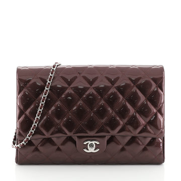Chanel Clutch with Chain Quilted Striated Metallic Patent 