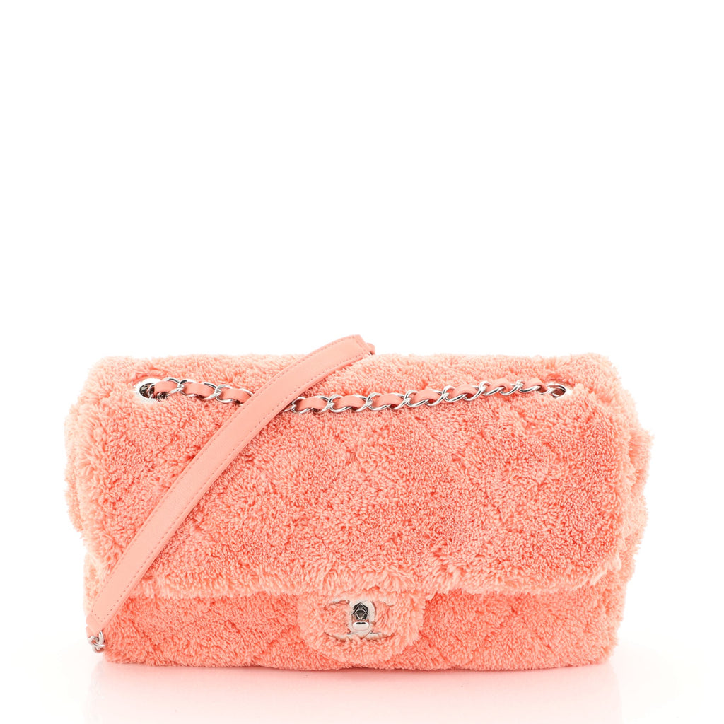 Chanel By The Sea Flap Bag Quilted Faux Fur Medium Pink 466592