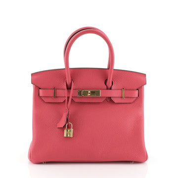 Hermes Birkin Handbag Pink Clemence with Gold Hardware 30