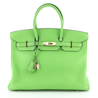 Hermes Birkin Handbag Green Clemence with Gold Hardware 35