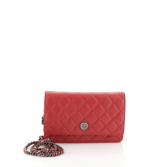 Chanel Button Wallet on Chain Quilted Goatskin 