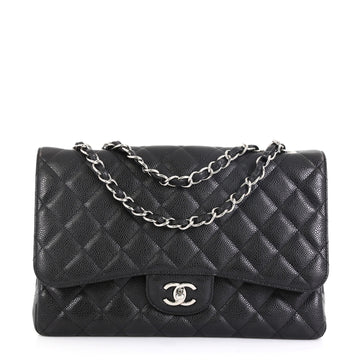 Chanel Vintage Classic Single Flap Bag Quilted Caviar Jumbo