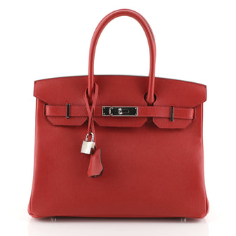 Hermes Birkin Handbag Red Epsom with Palladium Hardware 30