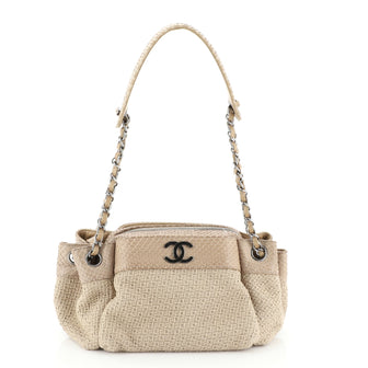 Chanel CC Accordion Chain Tote Straw with Python Small