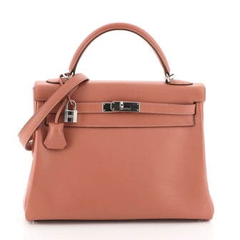 Hermes Kelly Handbag Pink Swift with Palladium Hardware 32