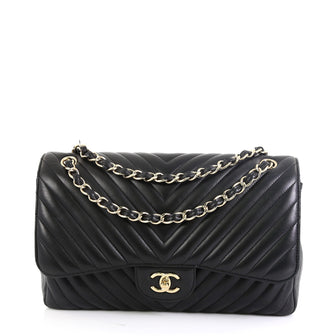 Chanel Classic Double Flap Bag Chevron Lambskin Jumbo