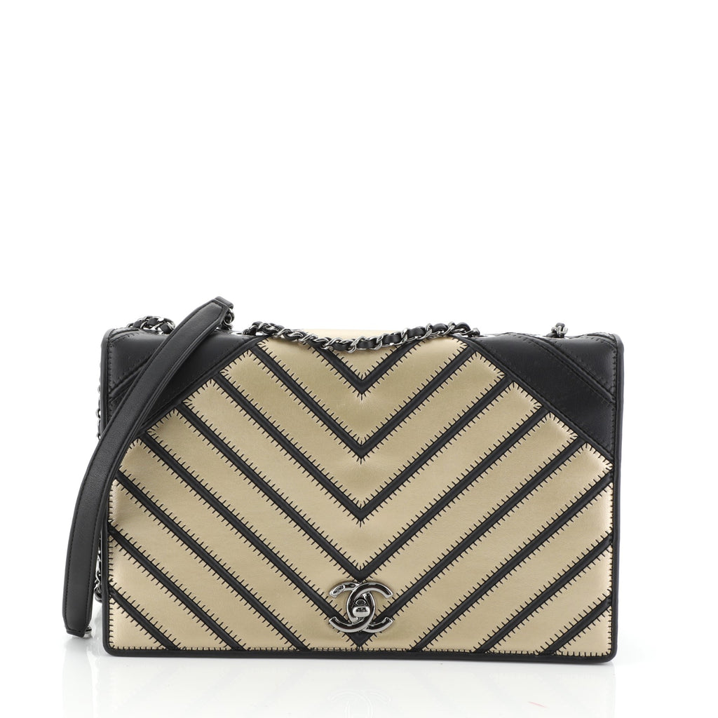 Chanel Chevron Couture Flap Bag Stitched Chevron Lambskin Medium Black  467104