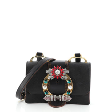Miu Miu Madras Crystal Buckle Shoulder Bag Leather Small