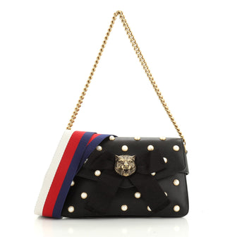 Gucci Animalier Broadway Bow Flap Bag Embellished Leather Mini