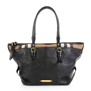 Burberry Bridle Salisbury Tote Leather and House Check Canvas Small