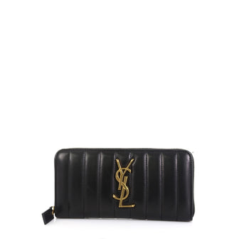Saint Laurent Classic Monogram Zip Around Wallet Vertical Quilted Leather 