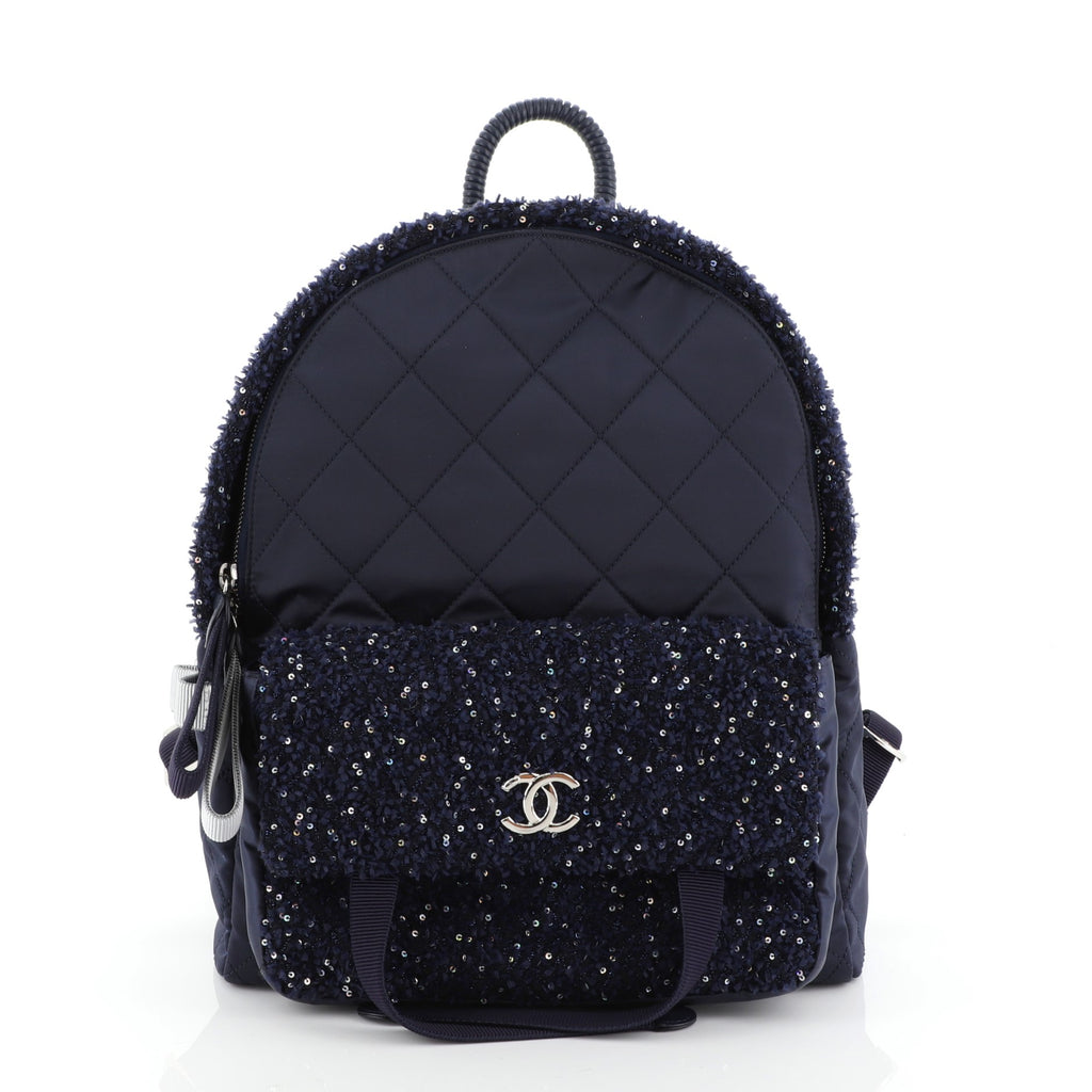 Chanel Astronaut Essentials Backpack Quilted Nylon with Tweed Medium Blue  467781