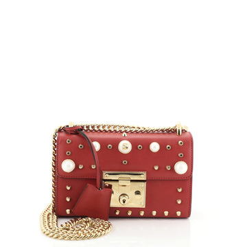 Gucci Pearly Padlock Shoulder Bag Studded Leather Small