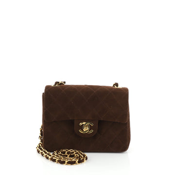 Chanel Vintage Square Classic Single Flap Bag Quilted Suede Mini