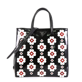 Prada Flowers Convertible Open Tote Spazzolato Leather Medium