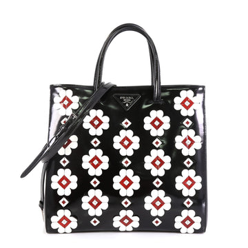 Prada Flowers Convertible Open Tote Spazzolato Leather Medium