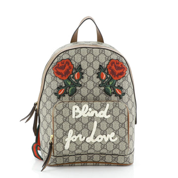 Gucci Zip Pocket Backpack Embroidered GG Coated Canvas Small