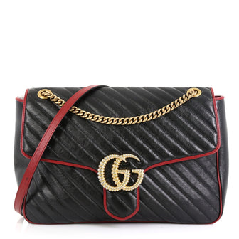 Gucci GG Marmont Flap Bag Diagonal Quilted Leather Large