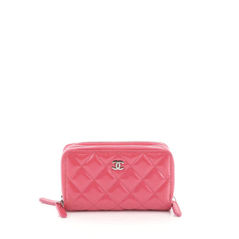 Chanel Double Zip Around Wallet Quilted Patent Small