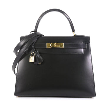 Hermes Kelly Handbag Black Box Calf with Gold Hardware 28