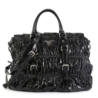 Prada Gaufre Convertible Tote Patent Medium