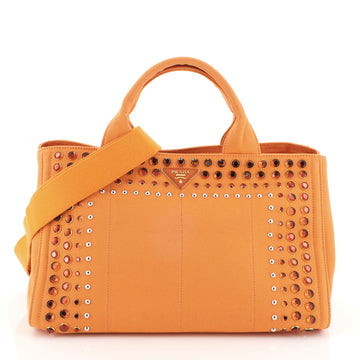 Prada Canapa Convertible Tote Rhinestone Embellished Canvas Large