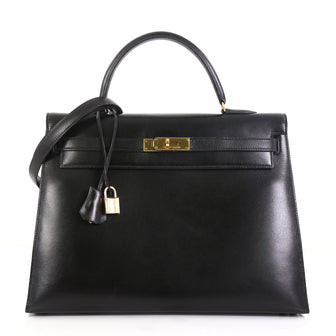 Hermes Kelly Handbag Black Box Calf with Gold Hardware 35