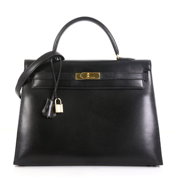 Hermes Kelly Handbag Black Box Calf with Gold Hardware 35