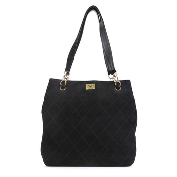 Chanel Vintage Stitched CC Tote Suede Medium
