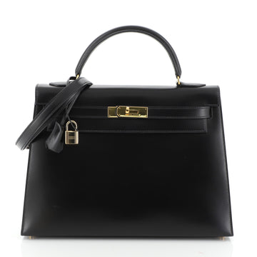 Hermes Kelly Handbag Black Box Calf with Gold Hardware 32