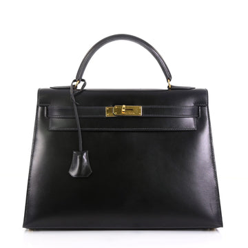Hermes Kelly Handbag Black Box Calf with Gold Hardware 32