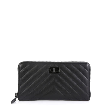Chanel So Black Zip Around Wallet Chevron Lambskin Long