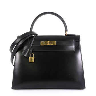 Hermes Kelly Handbag Black Box Calf with Gold Hardware 28
