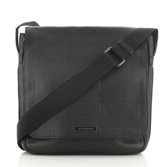 Burberry Emmett Messenger Bag Check Embossed Leather Small