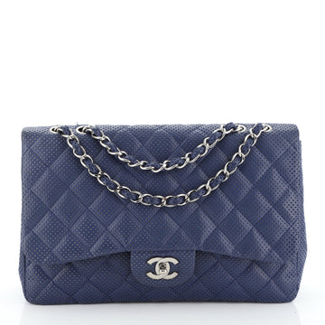 Chanel Classic Single Flap Bag Quilted Perforated Leather Jumbo
