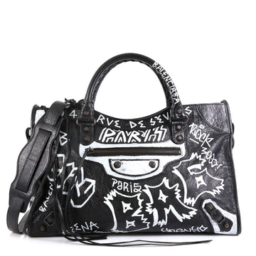 Balenciaga City Graffiti Classic Studs Bag Leather Medium