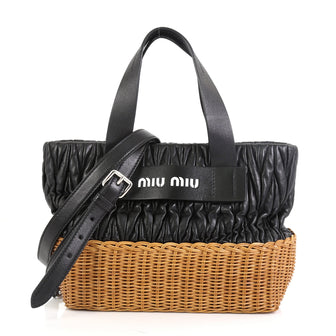 Miu Miu Convertible Bucket Tote Matelasse Leather and Wicker Medium