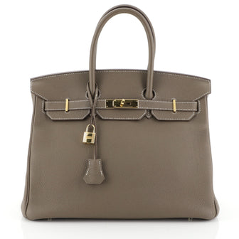 Hermes Birkin Handbag Grey Togo with Gold Hardware 35